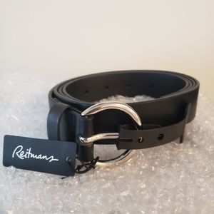 Black leather belt with silver buckle